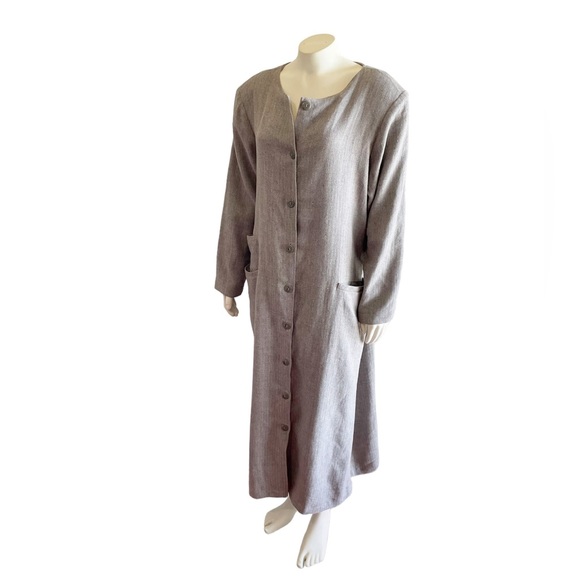 Ann Everett Herringbone Gray Wool Long Custom Pea Coat Button Down - Picture 5 of 16